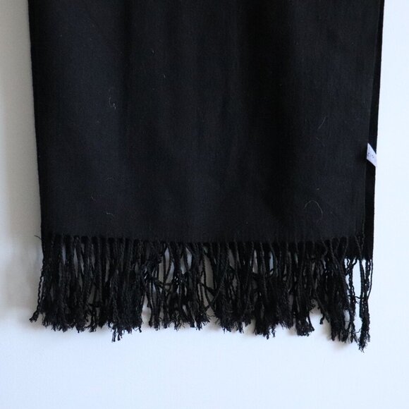 Unbranded Women's Black Wool Blend Wrap Fringe Scarf | 69" - Picture 5 of 6